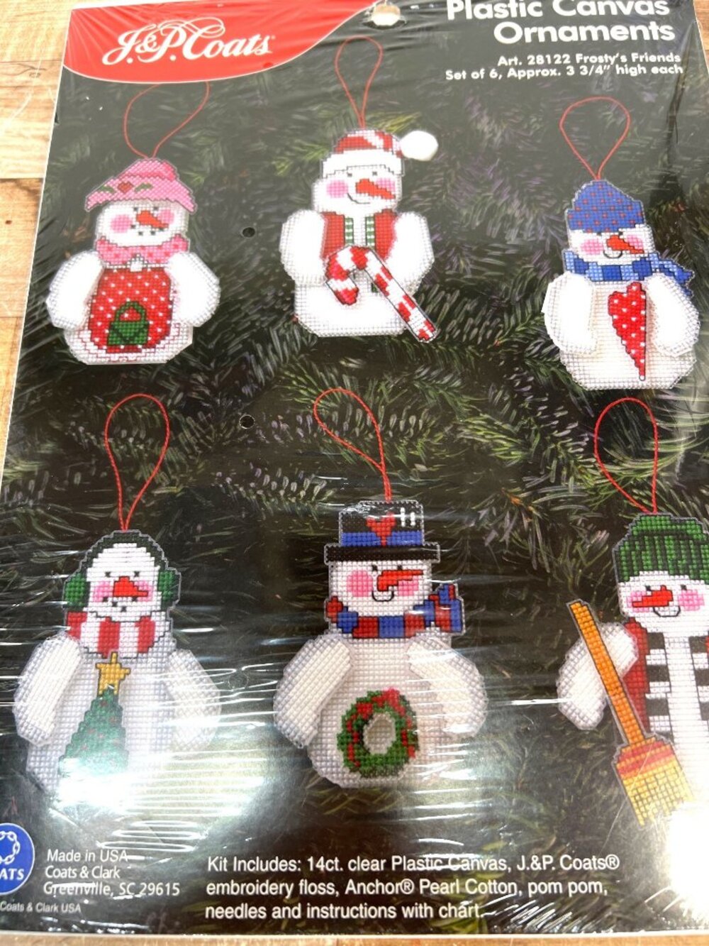 J&P Coats Frosty’s Friends Plastic Canvas Ornament Kit Set Of 6 Approx 3.75"